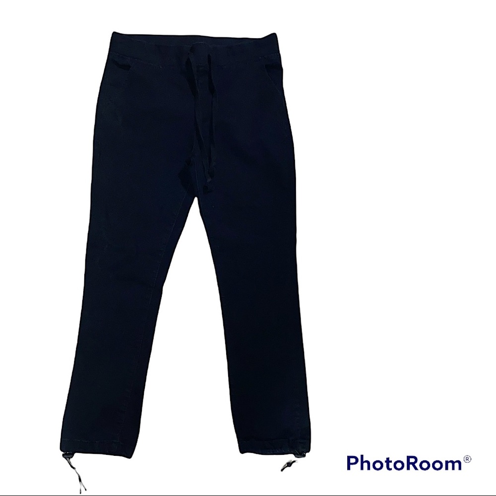 Black pants with tie on waist and ankles